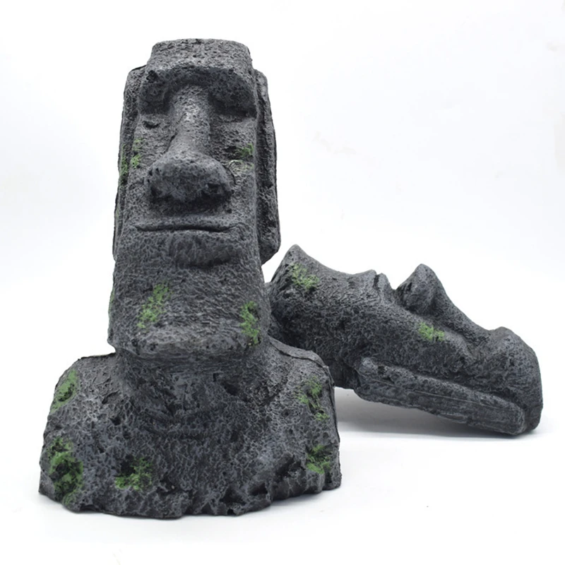 Easter Island Stone Statue Resin Ornament Fish Tank Aquarium Decoration Gnome Terrarium Reptile Tank Artificial Stone Home Decor