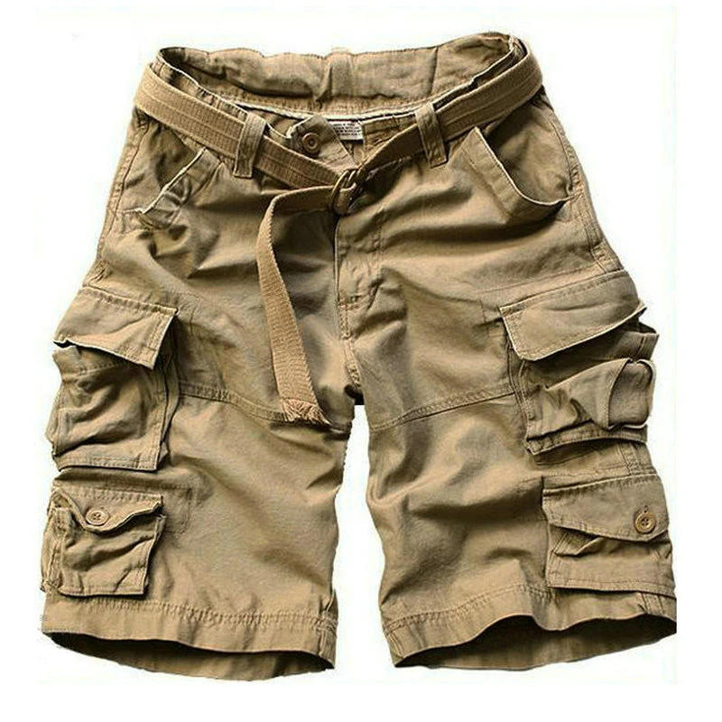 2021 New Summer Multi-pocket Camouflage Mens Shorts Casual Loose Camo Knee-length Mens Cargo Shorts With Belt S-3XL