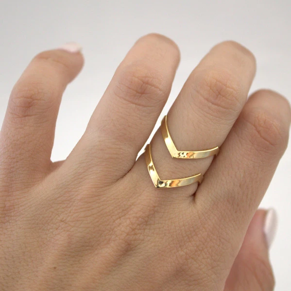 Jisensp Vintage Jewelry Retro Double V-Shaped Ring Boho Knuckle Midi Finger Rings Adjustable Anillos Geometric Bague Femme R248