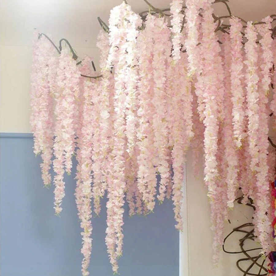 100CM artificial Cherry blossom vine silk flowers Sakura for party Wedding ceiling decor fake garland arch ivy diy party decor