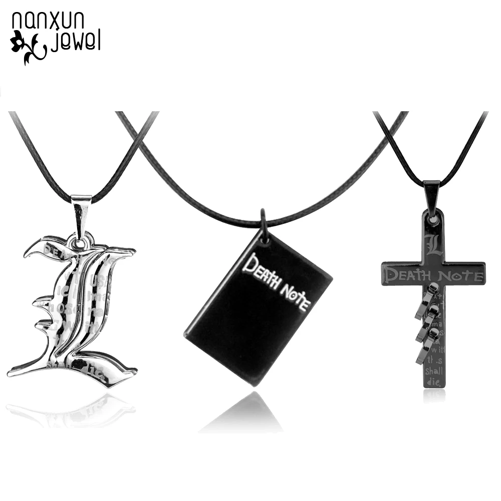 Hot Punk Anime Death Note Metal Necklace Cross Book Pendant Leather Chain Cosplay Women Men Accessories Choker Jewelry Gift 50cm