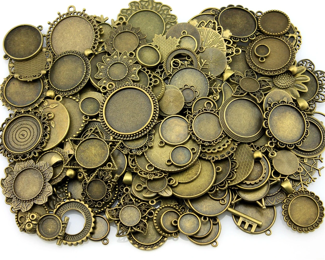40gram Mix Designs Antique Bronze & Antique Zinc Alloy Pendant Blank Cameo Cabochon Base Setting Jewelry Accessories