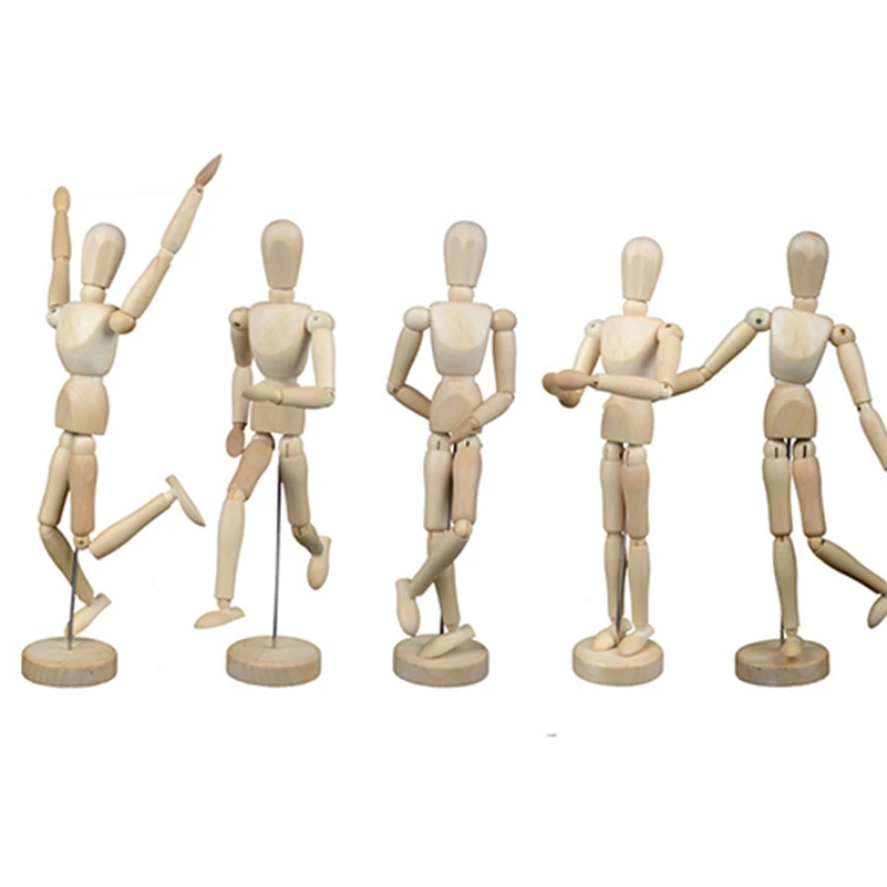 1 Piece 16 Moveable Joints Wooden Man Figure Toys Dolls with Standing Flexible Wood Man Art Draw Naked Dolls Model Toy for Kid