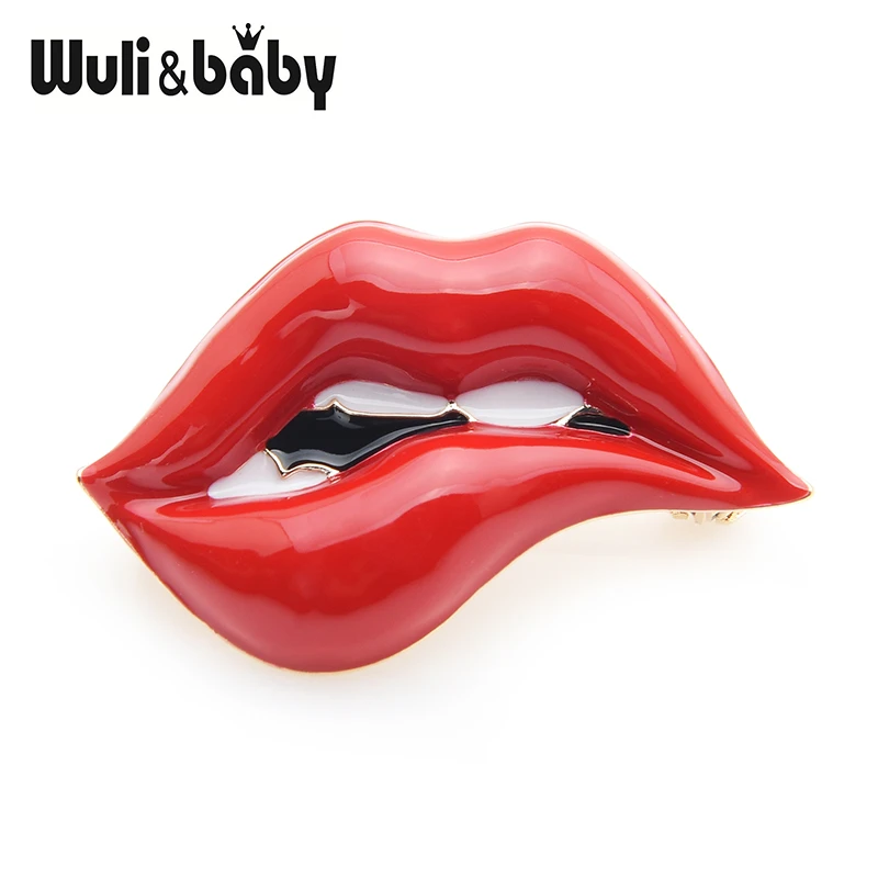 Wuli&baby Red Lip Enamel Brooches Women Men Party Banquet Alloy Brooches Pins Girls' Hats Bags Accessories