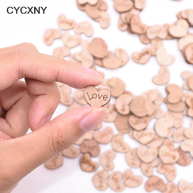 100pcs Mini Love Heart Table Decoration Rustic Wooden Confetti Wood Table Scatter Wedding Decoration Buttons DIY Craft Supplies