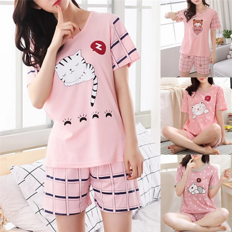 1PC Summer Young Girl Short Sleeve Cotton Pajamas For Women Cute Nightshirt Casual Home Service Short Sleepwear M-2XL