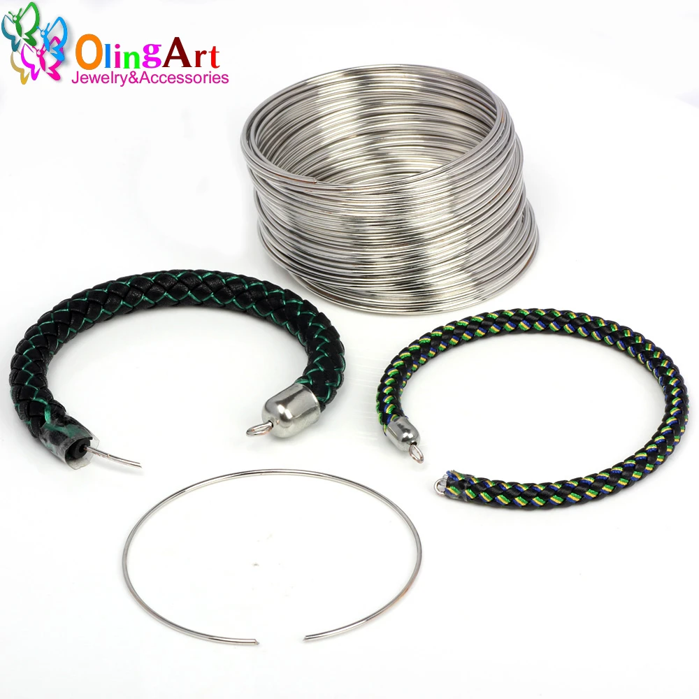 OlingArt Metal Wire Coil Steel Beading Findings Brooches Bouquet Blank Bracelet Bangles 20 Loops DIY Jewelry Making Accessories