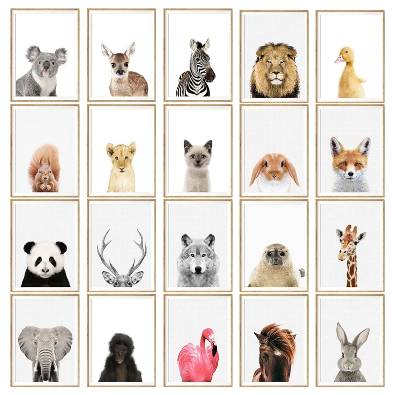 NUOMEGE Baby Animal Poster Panda Giraffe Elephant Canvas Painting Nursery Wall Art Nordic Picture Kid's Bedroom Decoration