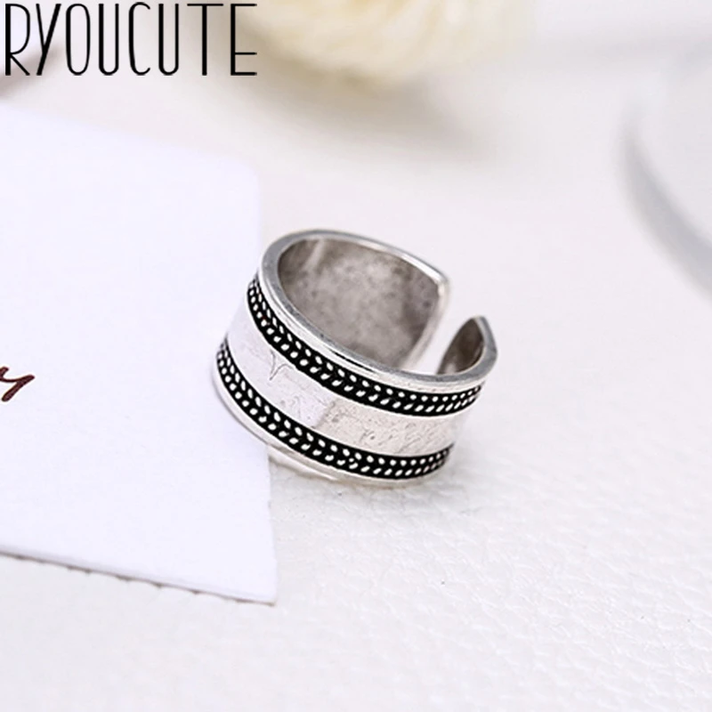 Romantic Style Silver Color Large Finger Rings for Women Fashion Adjustable Antique Rings joyas de plata Ladies Gifts