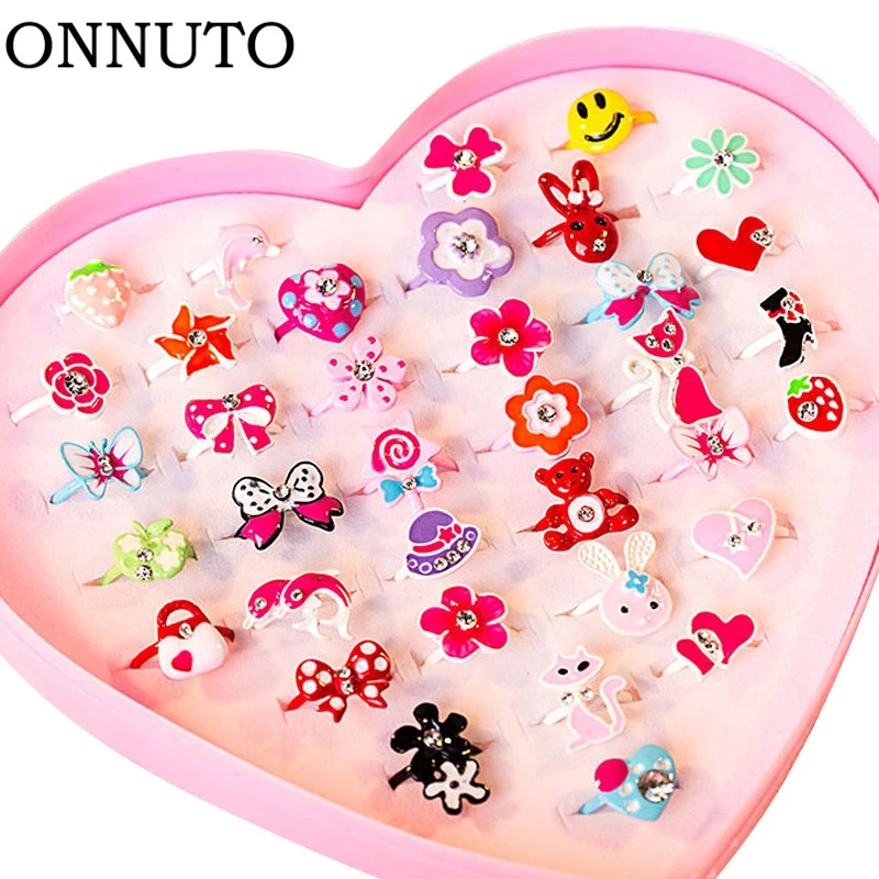 10pcs/lot Love Kids Cute Sweet Rings Design Flower Animal Fashion Jewelry Accessories Girl Child Gifts Finger Rings Chic Gift