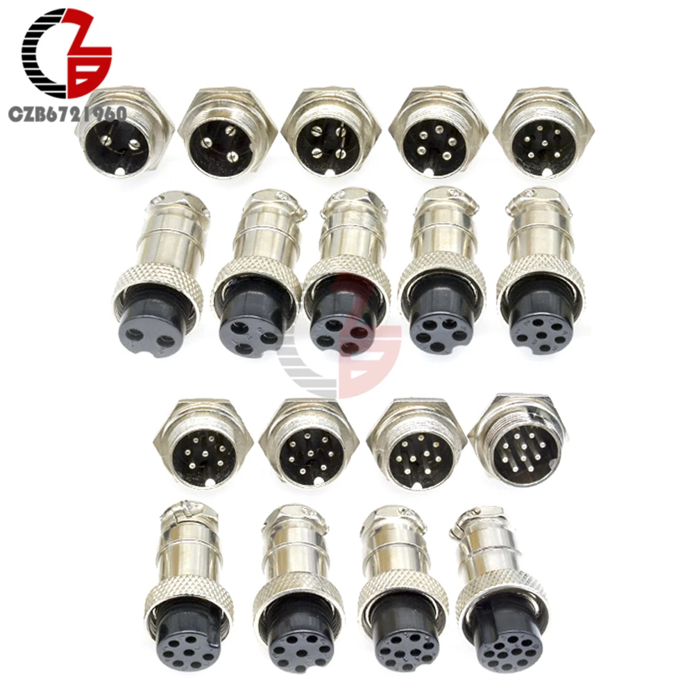 1Pair GX16 2/3/4/5/6/7/8/9/10Pin 16MM Male Female Aviation Connector Plug Screw Panel Adapter Mount 125V 3A 5A 7A