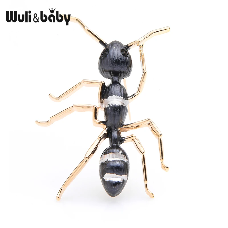Wuli&baby Black Ant Enamel Brooches Women Men Alloy Big Insect Banquet Party Brooch Pins