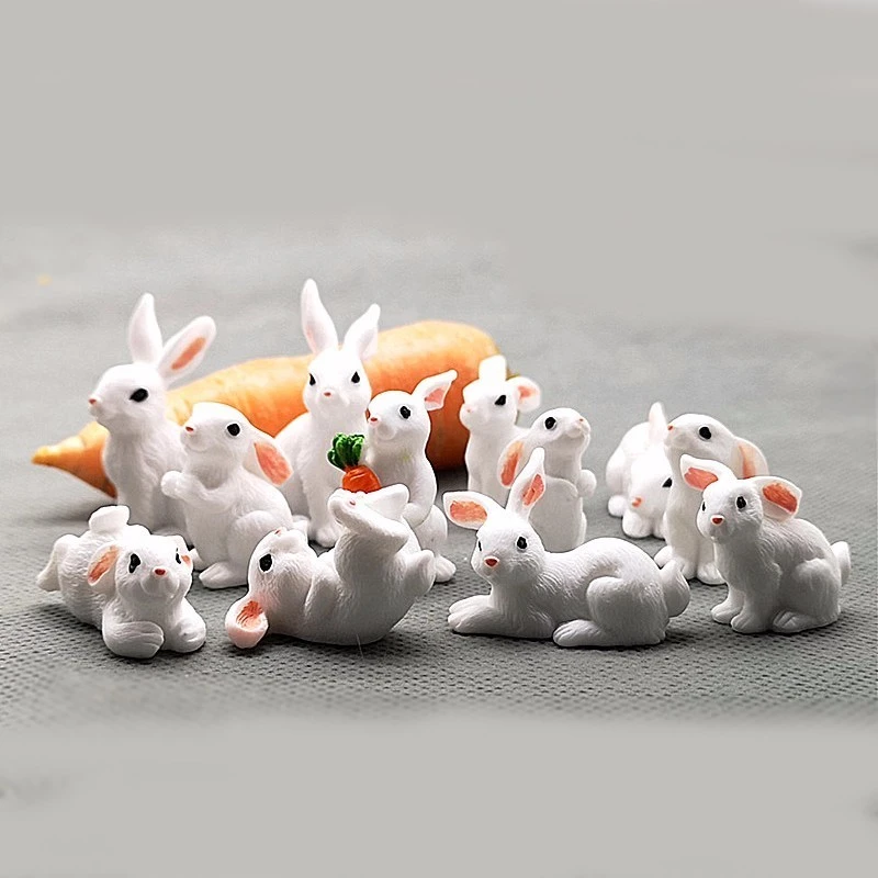 1 Pcs 12 Style Cute Rabbit Easter Miniature Hare Animal Figurine Resin Craft Mini Bunny Ornament Fairy Garden Supplies