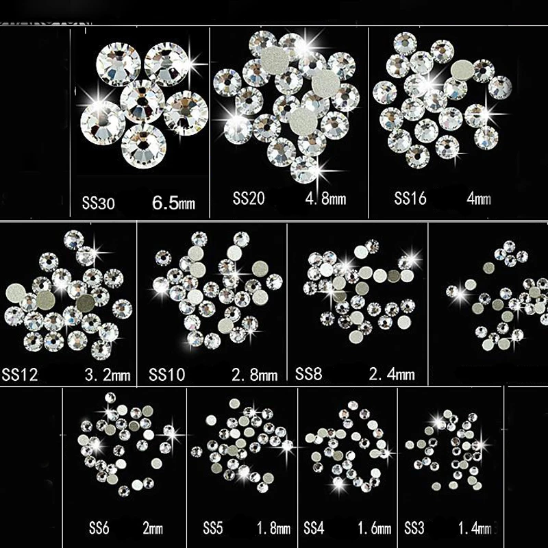 YanRuo New 3D Nail Art Decorations 2000NOHF Mix Crystal Clear Shinning Designs No Hotfix Flatback Nail Rhinestones Glass Stones