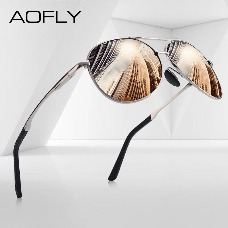 AOFLY DESIGN Men Classic Pilot Sunglasses Polarized Aviation Frame fashion Sun glasses For Male Driving UV400 Protection AF8208