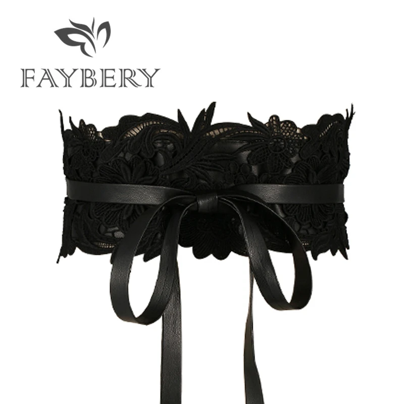 Fashion Black Lace Belts for Women Luxury Brand Designer Women Belt for Wedding Dress Wide Female Waistband Belts Cummerbunds