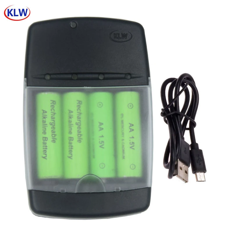 USB EU US AC Plug And 1.5V LR03  AA LR6 AAA LR61 AAAA Alkaline Rechargeable Battery Smart Charger with Intelligent LED Indicator