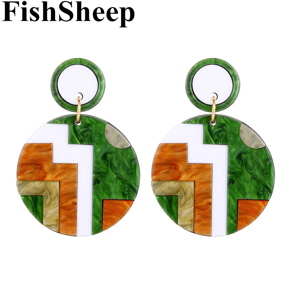 FishSheep 2019 New Big Round Multi Color Acrylic Drop Earrings Resin Bohemian Geometric Dangle Earrings Women Statement Jewelry