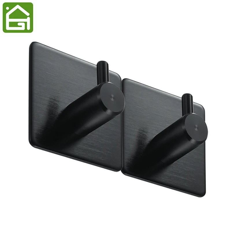 1 pc Black 3M Self Adhesive 304 Stainless Steel Hook Back Door Bedroom Coat Hanger Rustproof Bathroom Kitchen Towel Hook