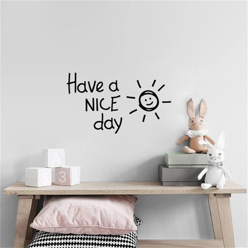 Have a NICE day Lovely sun vinyl Wall Sticker living room bedroom Home Decoration Decals Art English alphabet Stickers wallpaper