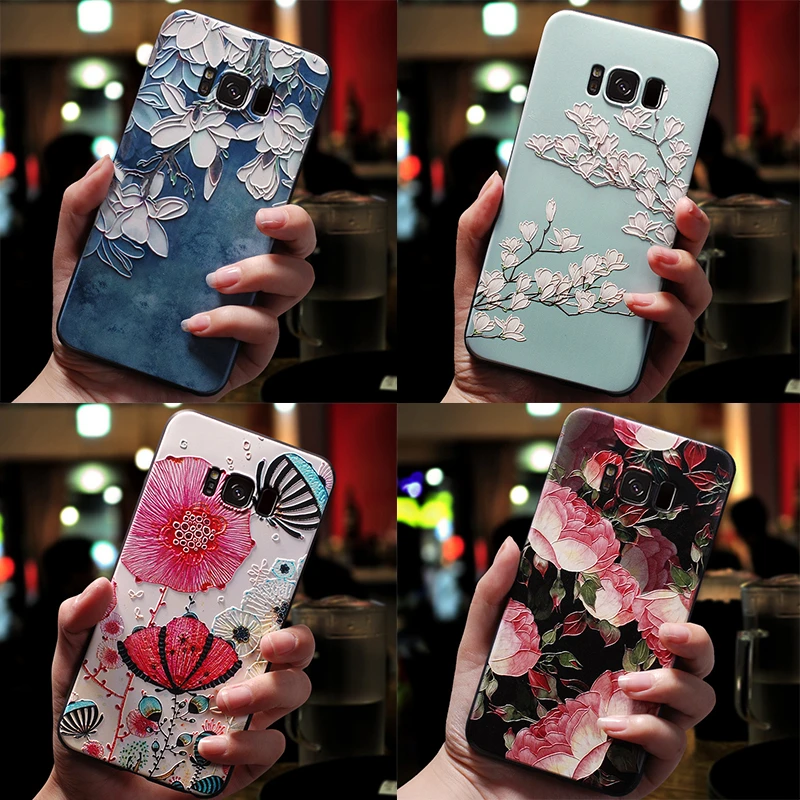 For Samsung Galaxy A51 A50 A70 A71 A52 A72 A22 A32 A12 A21S A03S A40 A31 A10 M32 S21 S20 FE S10 S9 S8 Plus Flower 3D Emboss Case