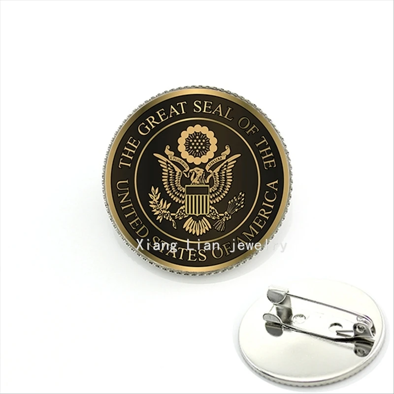 JWEIJIAO Hot sale glass cabochon military brooch The great seal of the United states of America brown trendy men jewelry  MI015