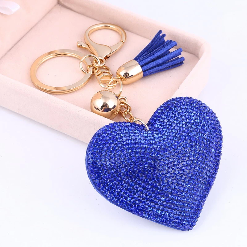 Fashion Heart Handmade Cute Bling Crystal keychain For Women Car Pendant Girl Statement Rhinestone Jewelry Bag Key Chains Ring