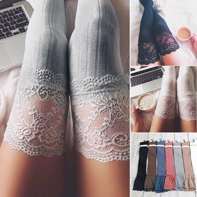 2018 Brand New Women Winter Cable Knit Over Knee Long Boot Thigh-High Warm Stockings Lace Leggings