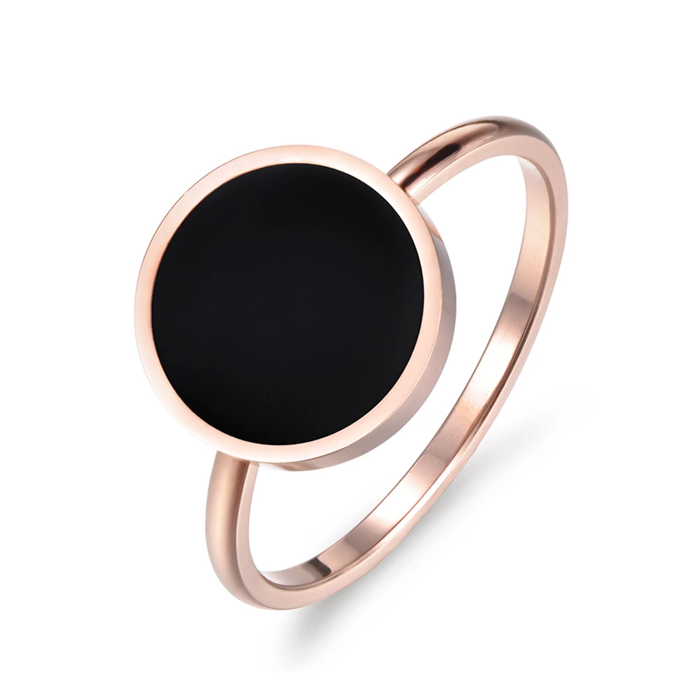 JeeMango Vintage Wedding Ring for Women Minimalist Rose Gold Color Round Acrylic Stone 316L Stainless Steel Rings Jewlery R17041