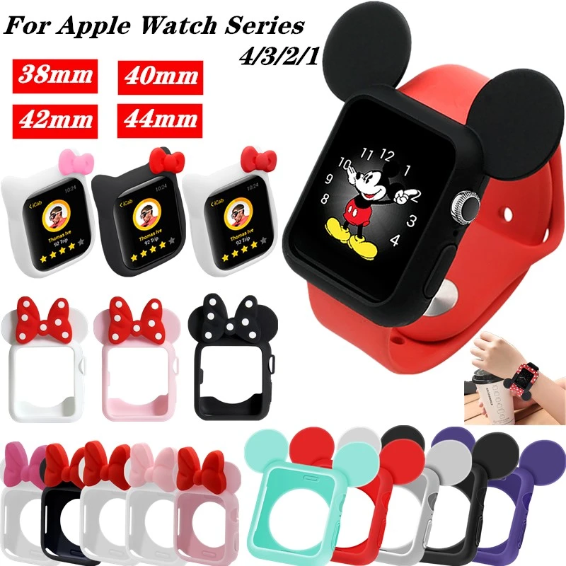 Soft Silicone Replacement Cove bumper For Apple Watch 4 44/40mm Cute Minnie Protective Case for iWatch 3/2/1 Accessories 38/42mm