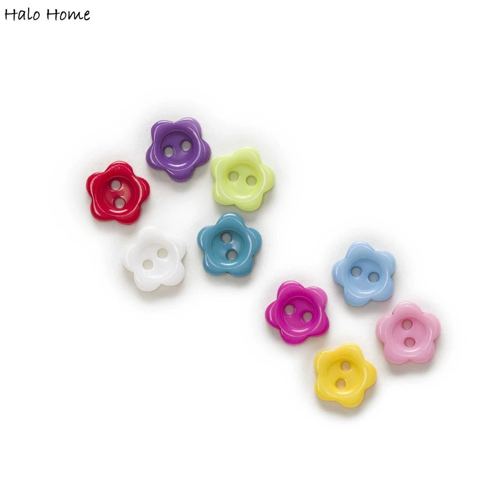 100pcs Mixed Color 2 Hole Flower Resin Buttons Clothing Home Decor Sewing Scrapbooking 11mm