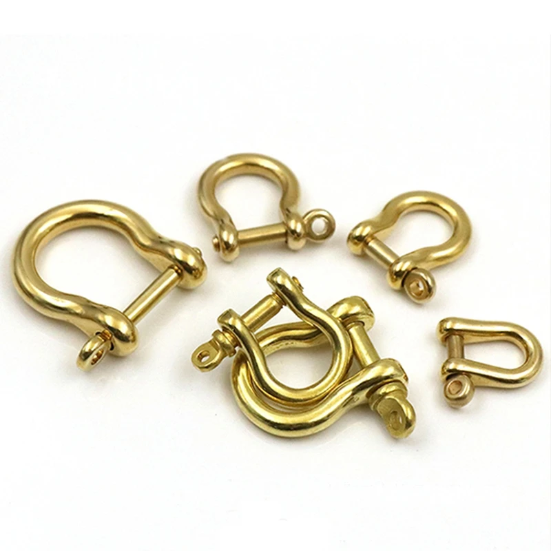 1piece Solid Brass Carabiner D Bow Staples Shackle Fob Key Ring Keychain Hook Screw Joint Connector Buckle