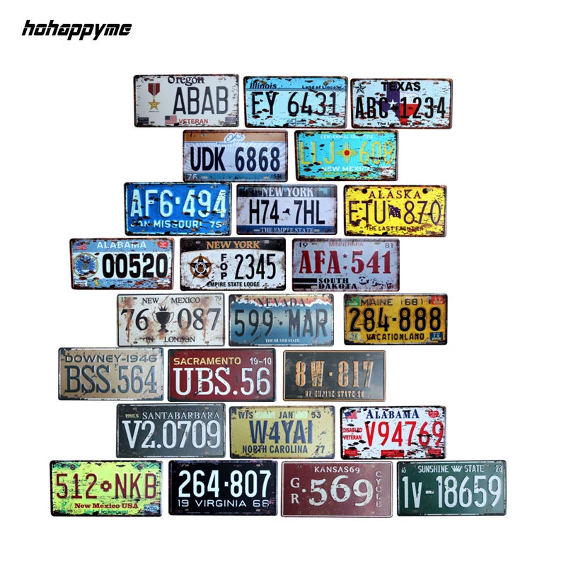 hohappyme American License Plate USA Plaques Signs Car Number Garage Decoration Metal Tin Sign Vintage Home Decor 15x30cm