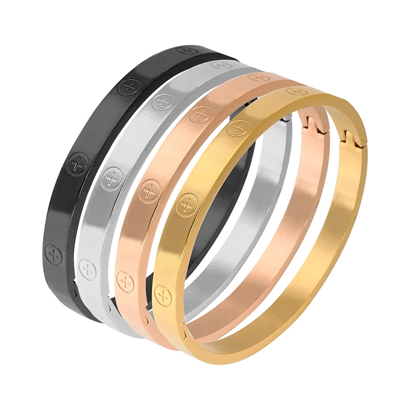 Trendy Stainless Steel Luxury Brand Bangle Bracelet Woman Man Rose Gold Color Wristband Bangles Gift Bracelets Femme