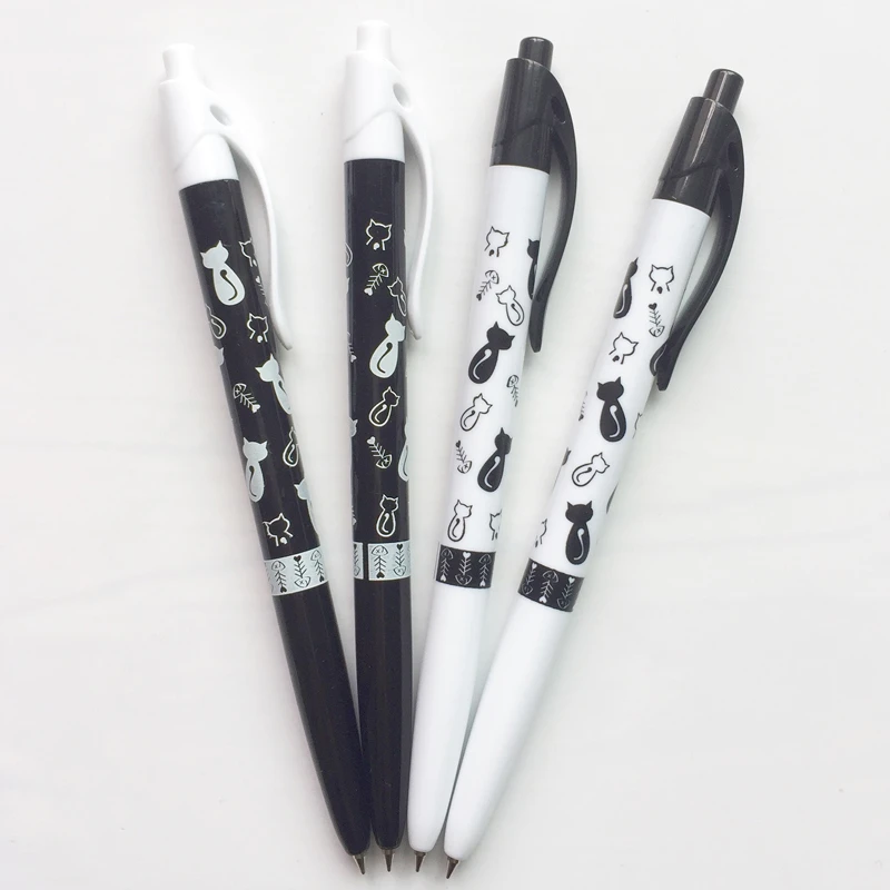 2X Cute Kawaii White Black Cat Kitten Press Ball Ballpoint Pen School Office Supply Kids Gift Student Stationery 0.7mm
