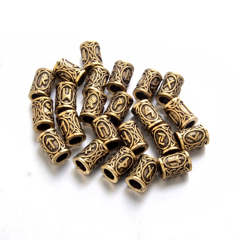 24pcs/Set Viking Runes Loose Beads Metal Spacer Beads Fit Hair Beards TIWAZ TYR Sol rune Odal Futhark Rune DIY Jewelry Making