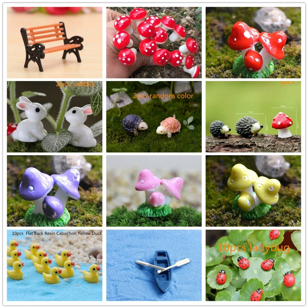 Mini Red Mushroom Rabbits Ducks Tortoise Garden Ornament Miniature Plant Pots Fairy Micro Miniatures Foam Fairy Garden Supplies