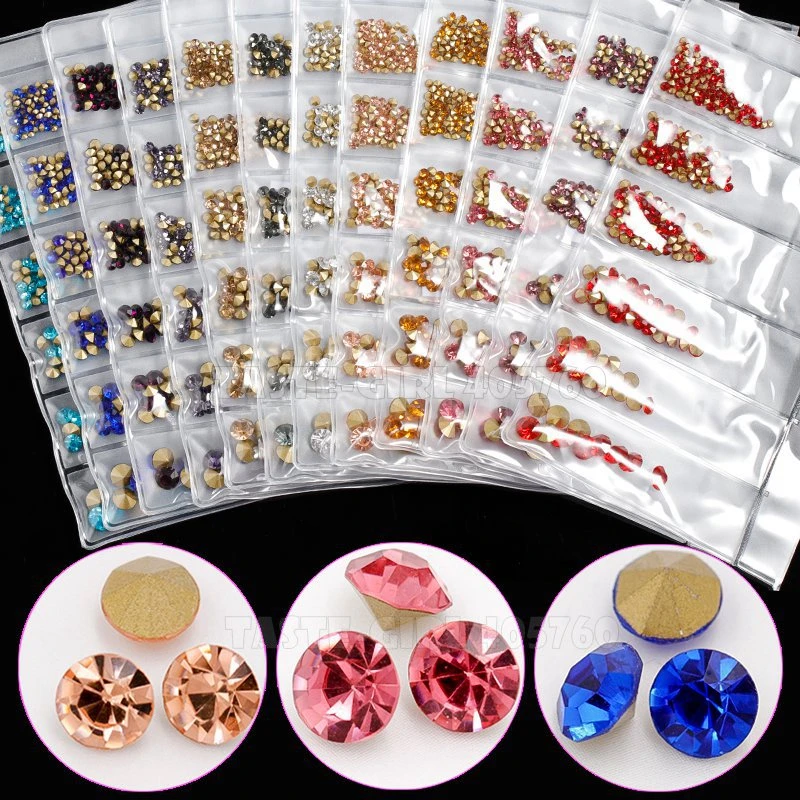 6 Grids/Pack Mix 5 Sizes Nail Glitter V-Bottom Sharp Diamond Gems Arylic Nail Art Rhinestone Jewel Decorations Manicure DIY GZ