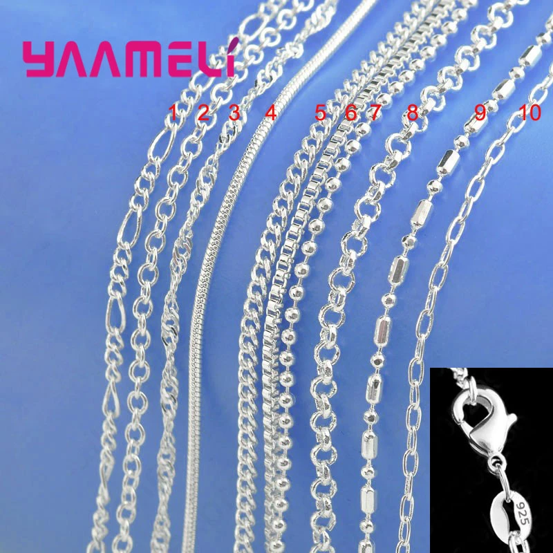 11.11 SALE 100% Authentic 925 Sterling Silver Chain Necklace with Lobster Clasps fit Men Women Pendant 10 Designs 16-30 Inch