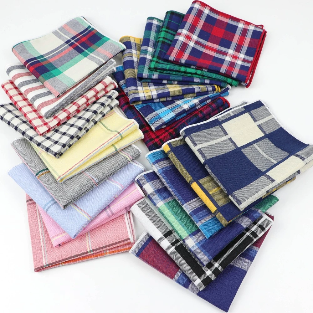 Men Cotton Handkerchiefs Woven Colorful Printing Plaid Pocket Square Mens Casual Rainbow Pockets Handkerchief Towels