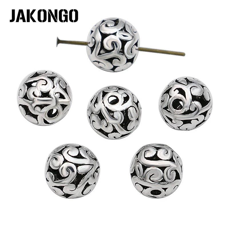 JAKONGO Lucky Cloudy Spacer Beads Antique Silver Plated Hollow Loose Beads for Jewelry Making Bracelet Accessories 11mm 8pcs