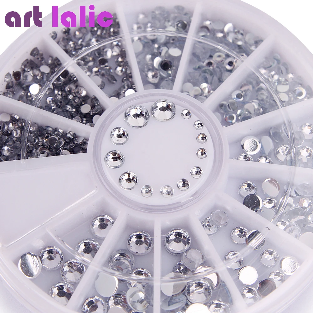 400Pcs Nail Rhinestones Mixed Silver Round Diamond shapes 1.2mm/2mm/3mm/4mm 3D Nail Decoration Acrylic UV Gel Nail Art Decor