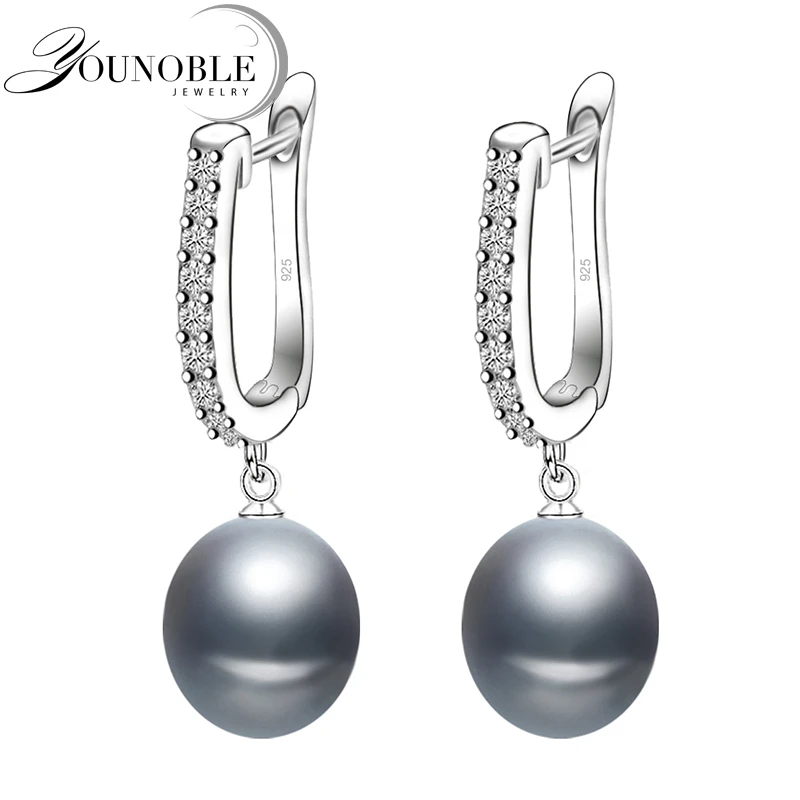 Real freshwater grey pearl earrings for women,classic 925 sterling silver earrings birthday gift