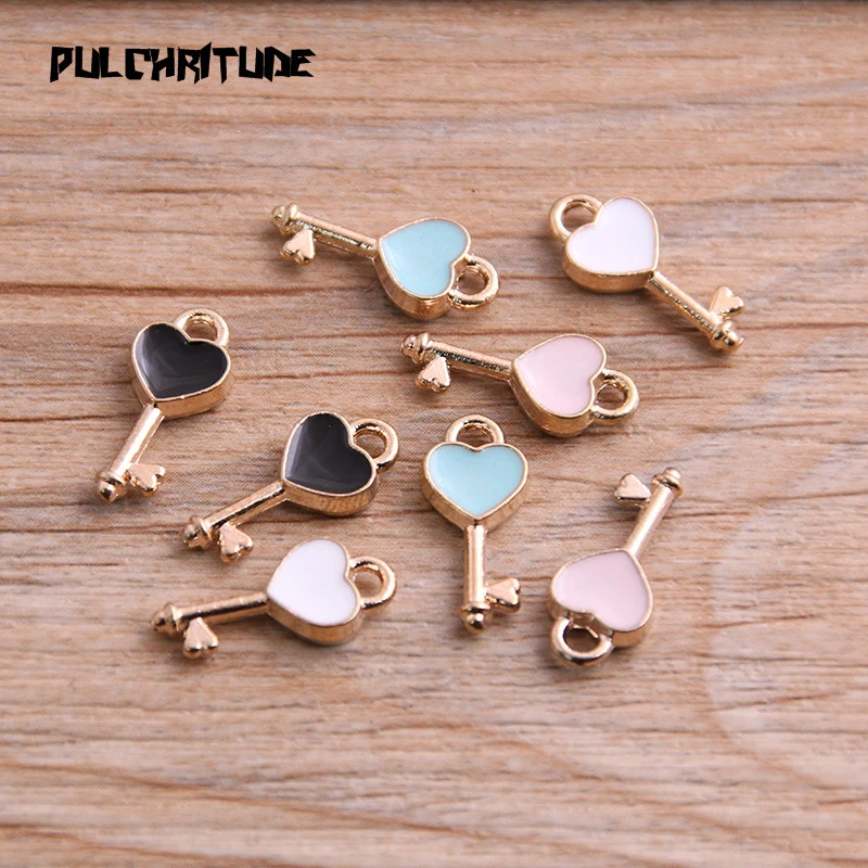 30pcs 7*16mm Four Color Alloy Metal Drop Oil Small Key Charms Pendant For DIY Bracelet Necklace Jewelry Making