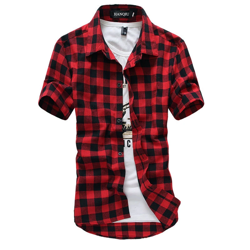 Red And Black Plaid Shirt Men Shirts 2021 New Summer Fashion Chemise Homme Mens Checkered Shirts Short Sleeve Shirt Men Blouse