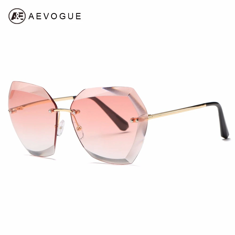 AEVOGUE Sunglasses For Women Cat Eye Rimless Diamond cutting Lens Brand Designer Fashion Shades Sun Glasses AE0534