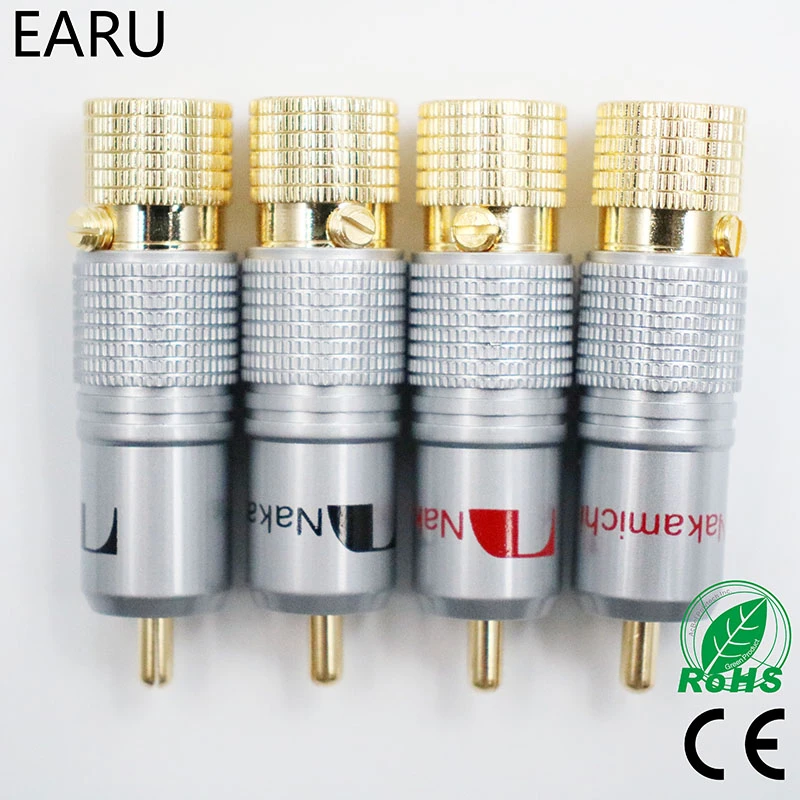 4pcs NAKAMICHI 10mm Gold Plated RCA Plug Locking Non Solder Plug RCA Coaxial Connector Socket Adapter factory High Quality