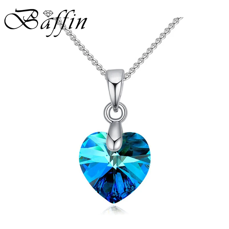 BAFFIN Mini Heart Necklaces Pendant Crystals From Swarovski For Women Girls Gift Silver Color Chain Kids Jewelry Decorations
