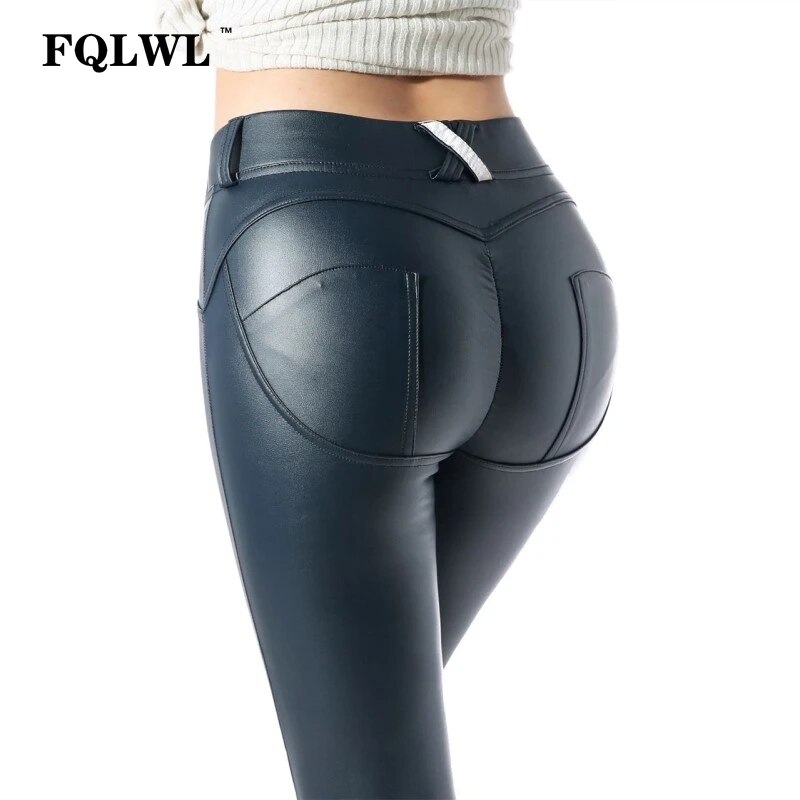 FQLWL Big Sizes Sexy Leather Pants Women Hotpants Black High Waist Bodycon Stretch Pencil Pants Jegging Casual Summer Trousers