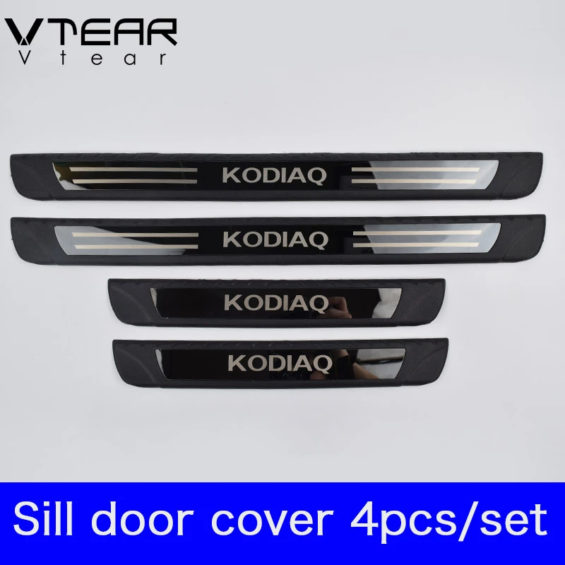 Vtear For Skoda Kodiaq Accessories car door sill cover trim anti-scuff plate Threshold pedal exterior scuff car-styling 2019